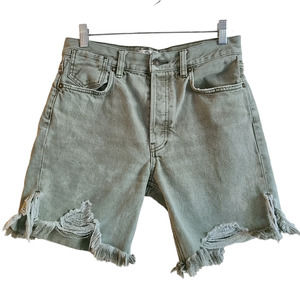WE THE FREE Caroline Cut Off Distressed Denim Shorts Light Olive Green Womens 27